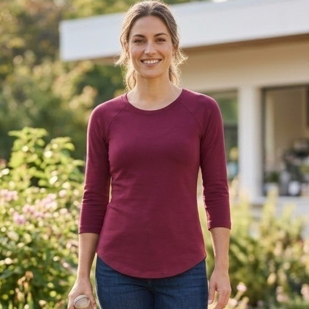 Isaac Mizrahi Essentials 3/4 Sleeve Burgundy Cotton Raglan Top Size XXS